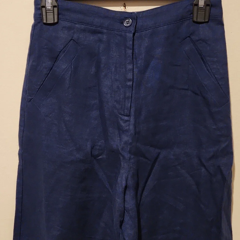 ❤️ REFORMATION HIGH RISE WIDE LEG CROPPPED CULOTTE LINEN PANTS, BLUE, 2 (26)